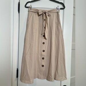 Tan Midi A-Line Skirt with Tie Front for Casual Wear